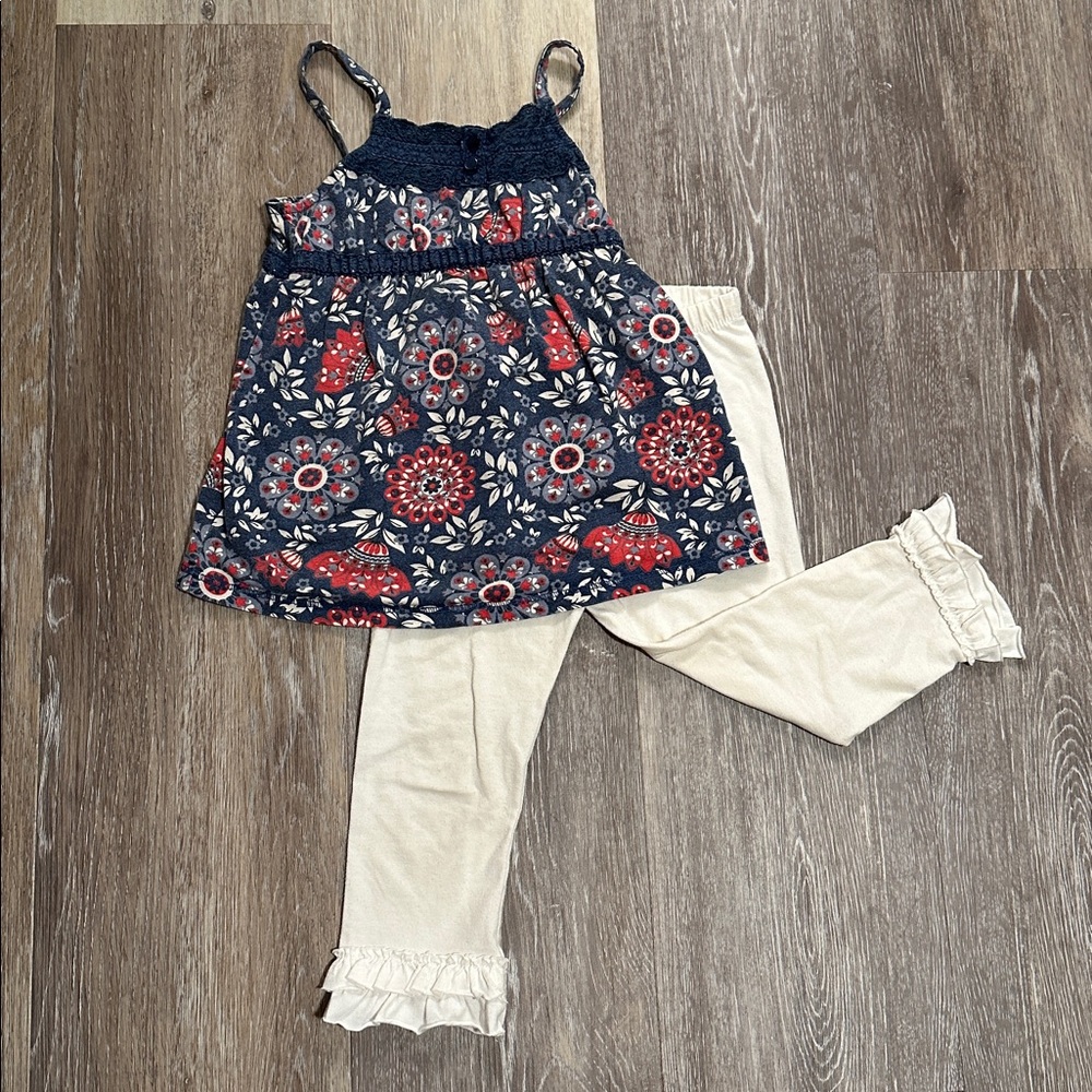 Old Navy Navy Floral Dress Top with Cream Leggings
